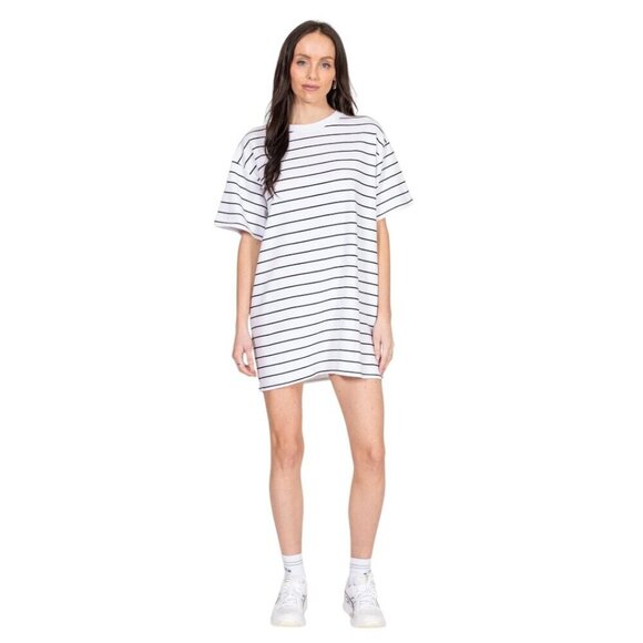NEW Brunette the Label Oversized Boxy Tee Dress | Black Stripes - Picture 2 of 6